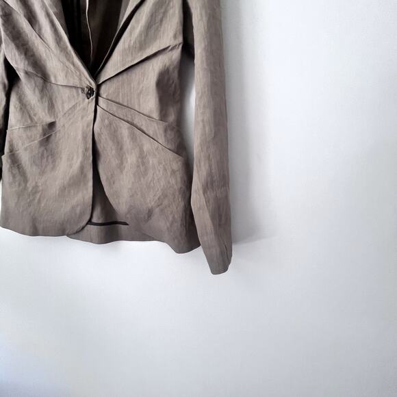 Zara Brown Tailored Blazer Suit Jacket Pleats Linen Blend size Medium - Picture 4 of 11